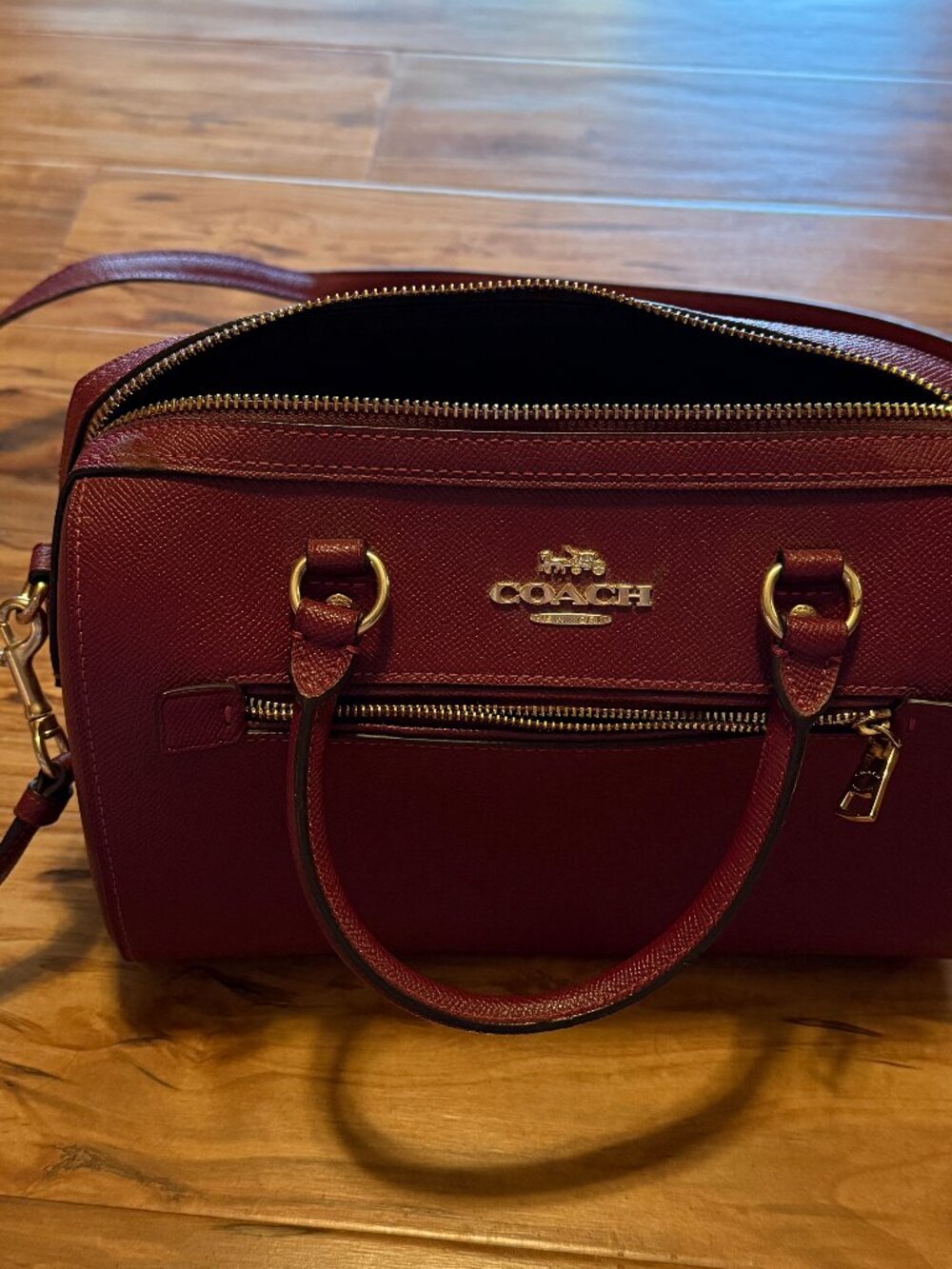 Coach Rowan Satchel Burgundy Crossgrain Leather Crossbody Bag 79946